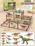 DIY Jurassic Theme Park Building Set for Kids, Creative Dinosaur Arena Toy with Realistic Dinosaurs and Palm Trees, Educational Playset for Ages 3+ to Build and Explore (215PCS, Green)