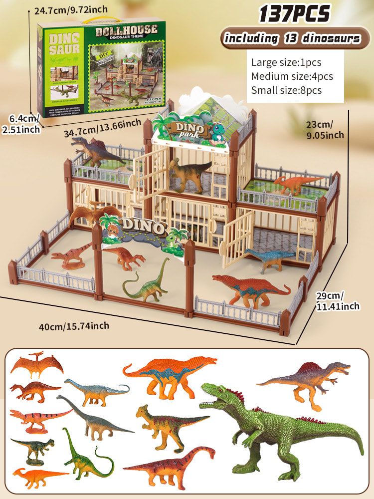 DIY Jurassic Theme Park Building Set for Kids, Creative Dinosaur Arena Toy with Realistic Dinosaurs and Palm Trees, Educational Playset for Ages 3+ to Build and Explore (326PCS, Brown)