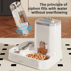 Automatic Pet Feeder and Water Dispenser Combo, 7-Day Capacity for Cats and Small Dogs, Self-Refilling Water Bowl with Gravity Flow, No Battery Needed, Modern White Design with Sturdy Base (Pink)