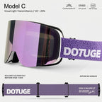DOTUGE DGZ-12XS Ski Goggles with Italian REVO Coated Dual-Layer Anti-Fog Lens, UV400 Protection, Large Cylindrical Wide View, Compatible with Prescription Glasses, for Skiing and Snow Sports (B)