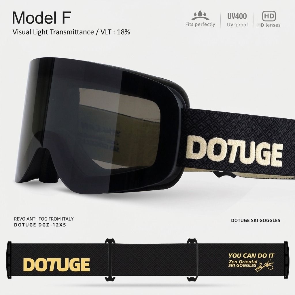 DOTUGE DGZ-12XS Ski Goggles with Italian REVO Coated Dual-Layer Anti-Fog Lens, UV400 Protection, Large Cylindrical Wide View, Compatible with Prescription Glasses, for Skiing and Snow Sports (B)
