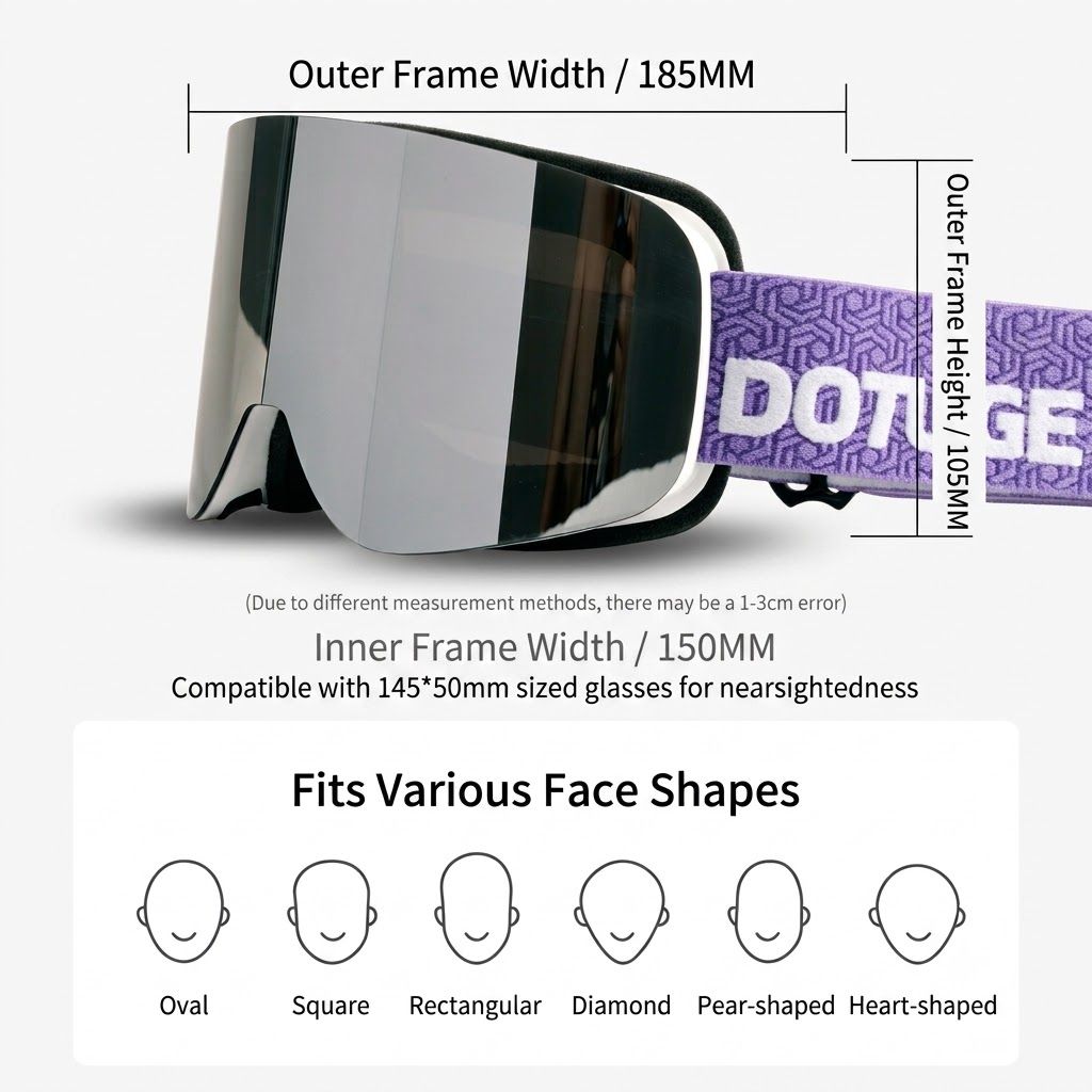 DOTUGE DGZ-12XS Ski Goggles with Italian REVO Coated Dual-Layer Anti-Fog Lens, UV400 Protection, Large Cylindrical Wide View, Compatible with Prescription Glasses, for Skiing and Snow Sports (C)