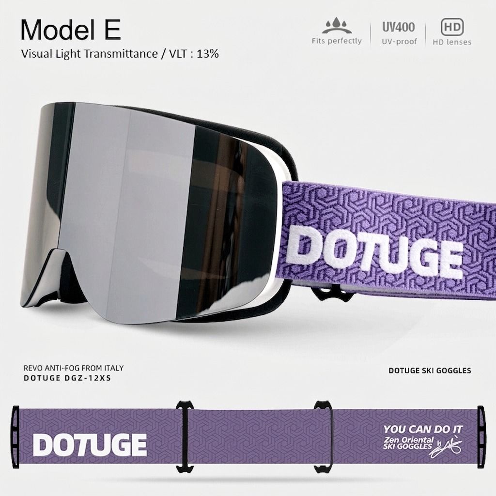 DOTUGE DGZ-12XS Ski Goggles with Italian REVO Coated Dual-Layer Anti-Fog Lens, UV400 Protection, Large Cylindrical Wide View, Compatible with Prescription Glasses, for Skiing and Snow Sports (C)