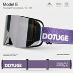 DOTUGE DGZ-12XS Ski Goggles with Italian REVO Coated Dual-Layer Anti-Fog Lens, UV400 Protection, Large Cylindrical Wide View, Compatible with Prescription Glasses, for Skiing and Snow Sports (D)