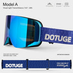 DOTUGE DGZ-12XS Ski Goggles with Italian REVO Coated Dual-Layer Anti-Fog Lens, UV400 Protection, Large Cylindrical Wide View, Compatible with Prescription Glasses, for Skiing and Snow Sports (D)