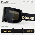 DOTUGE DGZ-12XS Ski Goggles with Italian REVO Coated Dual-Layer Anti-Fog Lens, UV400 Protection, Large Cylindrical Wide View, Compatible with Prescription Glasses, for Skiing and Snow Sports (F)