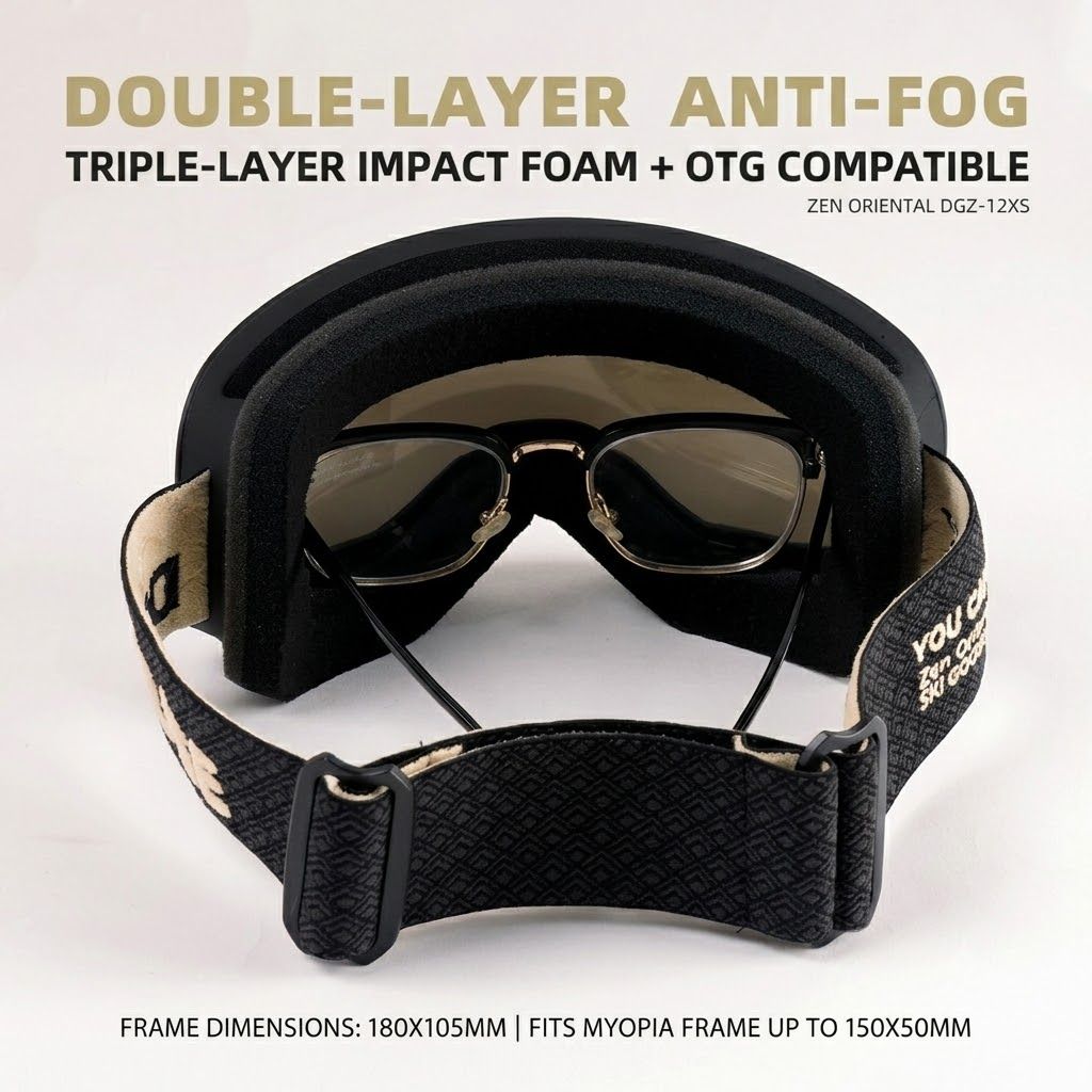 DOTUGE DGZ-12XS Ski Goggles with Italian REVO Coated Dual-Layer Anti-Fog Lens, UV400 Protection, Large Cylindrical Wide View, Compatible with Prescription Glasses, for Skiing and Snow Sports (F)