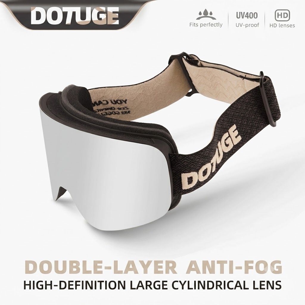 DOTUGE DGZ-12XS Ski Goggles with Italian REVO Coated Dual-Layer Anti-Fog Lens, UV400 Protection, Large Cylindrical Wide View, Compatible with Prescription Glasses, for Skiing and Snow Sports (F)
