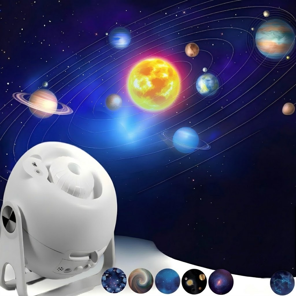 Adjustable Star Projector Lamp with Interchangeable Film Discs – Create a Dreamy Galaxy in Your Room, Perfect for Kids' Astronomy Education, Relaxing Sleep Aid, Romantic Bedroom Decor, and Party Atmosphere Lighting (10pcsCards)