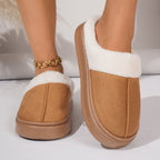 Cozy Faux Suede and Plush Fur Slippers for Women and Men, Thick Anti-Slip Sole for Indoor and Outdoor Wear, Warm House Shoes for Cold Seasons, Simple Lace Trim Style (L(40-41), Beige)