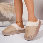 Cozy Faux Suede and Plush Fur Slippers for Women and Men, Thick Anti-Slip Sole for Indoor and Outdoor Wear, Warm House Shoes for Cold Seasons, Simple Lace Trim Style (M(38-39), Black)