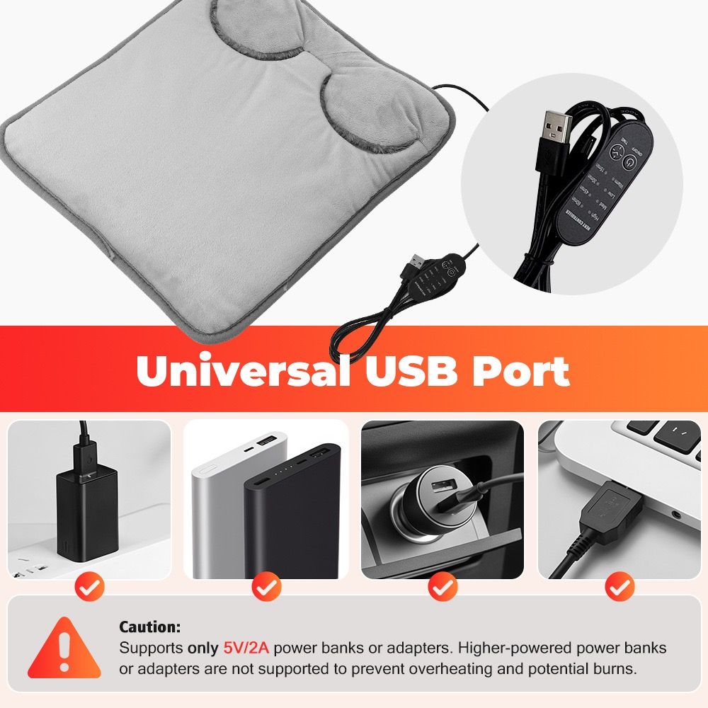 USB-Powered Electric Foot Warmer with 4 Temperature Settings and Timer, Soft Plush Heated Foot Pad for Home Office Travel, Multipurpose Hand Knee Belly Warmer (Grey)