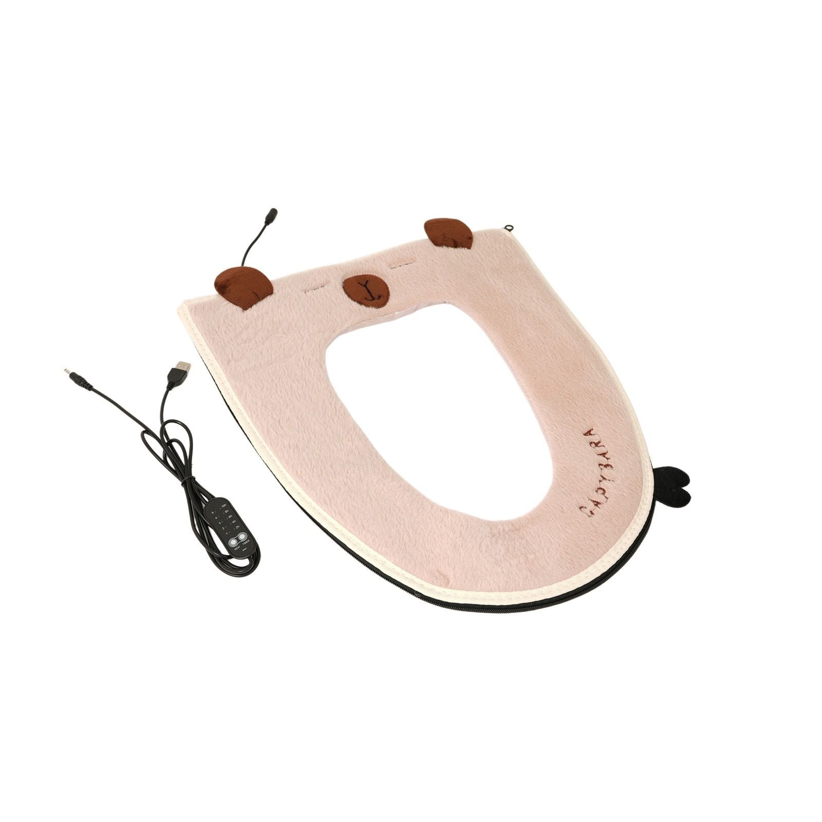 USB Heated Toilet Seat Cover with Capybara Design – Soft Plush, Washable, Fast Heating, 5-Level Temperature & Timer Control for Cozy Winter Bathroom Use (Brown)