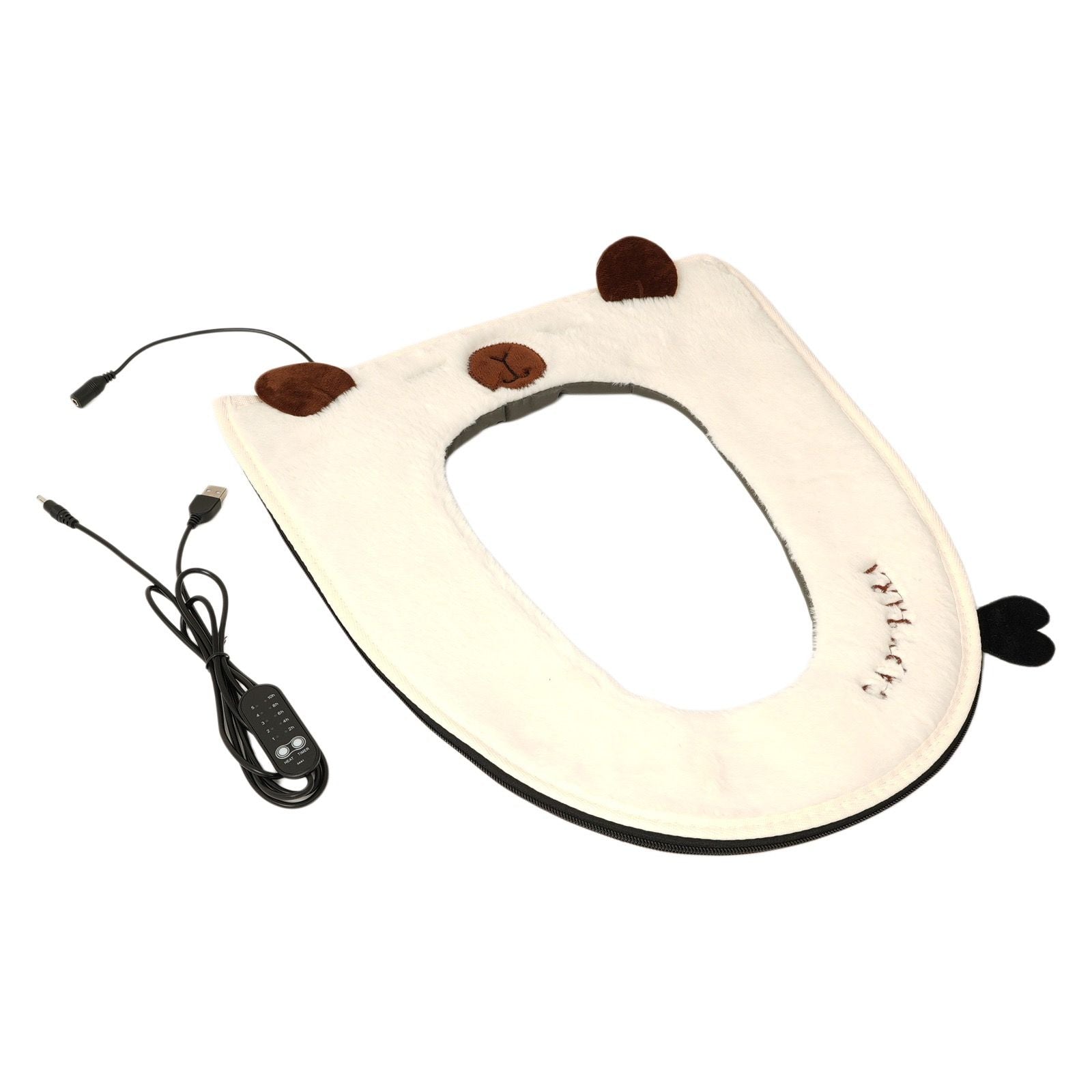 USB Heated Toilet Seat Cover with Capybara Design – Soft Plush, Washable, Fast Heating, 5-Level Temperature & Timer Control for Cozy Winter Bathroom Use (Brown)