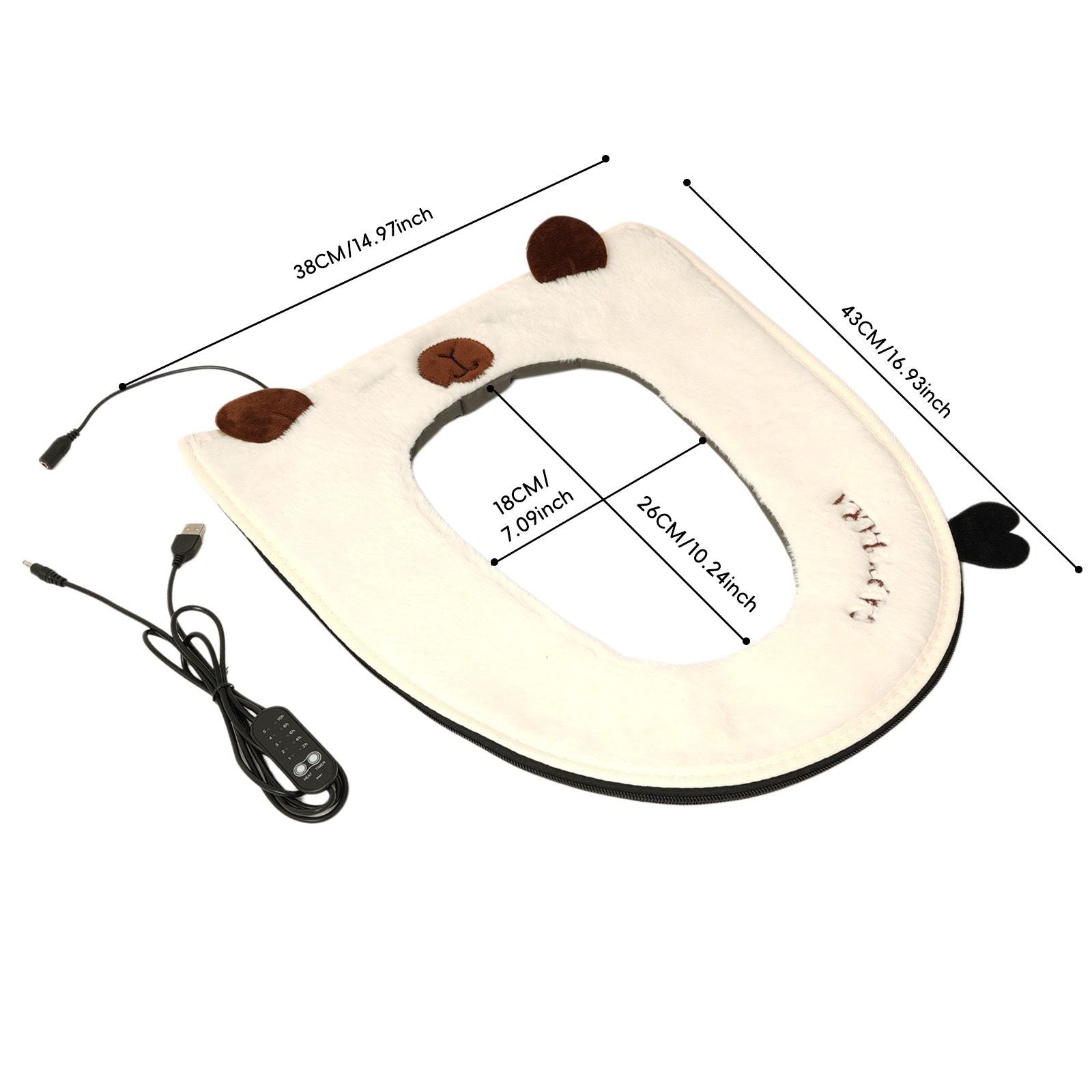 USB Heated Toilet Seat Cover with Capybara Design – Soft Plush, Washable, Fast Heating, 5-Level Temperature & Timer Control for Cozy Winter Bathroom Use (Brown)