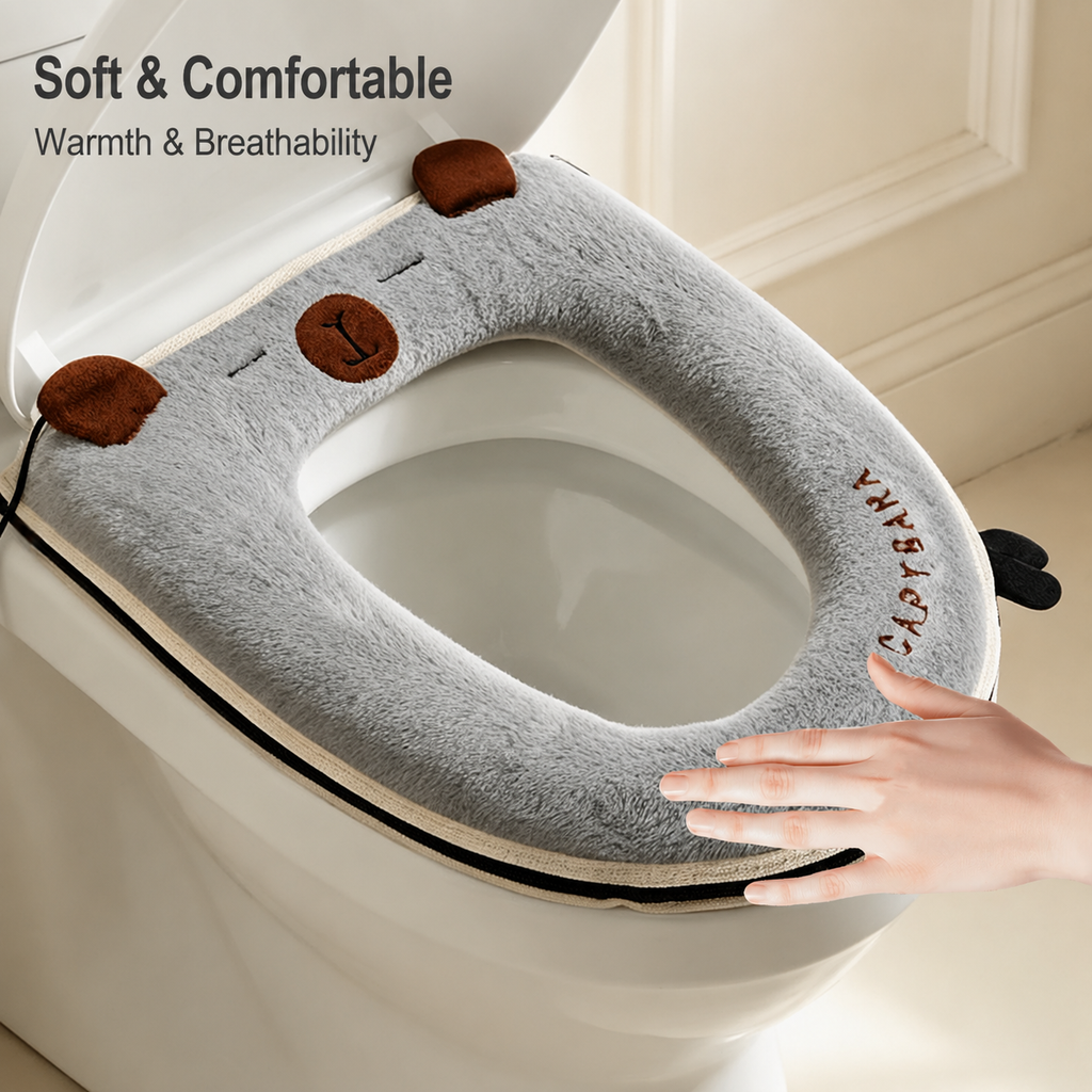 USB Heated Toilet Seat Cover with Capybara Design – Soft Plush, Washable, Fast Heating, 5-Level Temperature & Timer Control for Cozy Winter Bathroom Use (Pink)