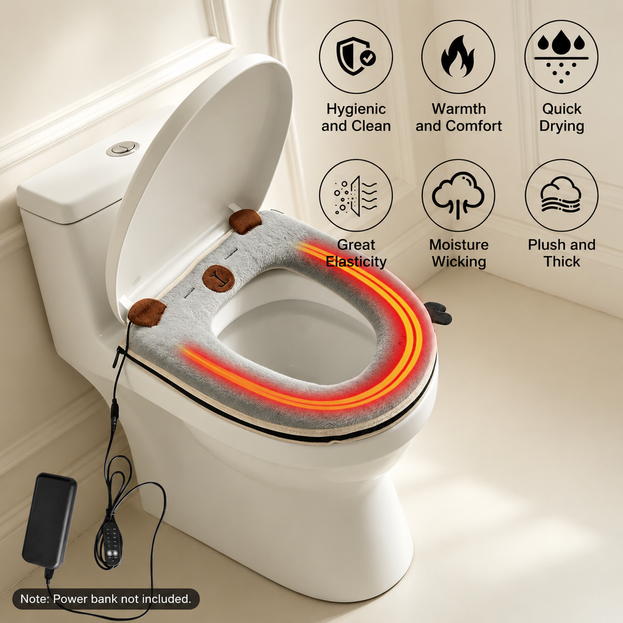 USB Heated Toilet Seat Cover with Capybara Design – Soft Plush, Washable, Fast Heating, 5-Level Temperature & Timer Control for Cozy Winter Bathroom Use (Pink)
