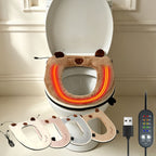 USB Heated Toilet Seat Cover with Capybara Design – Soft Plush, Washable, Fast Heating, 5-Level Temperature & Timer Control for Cozy Winter Bathroom Use (White)