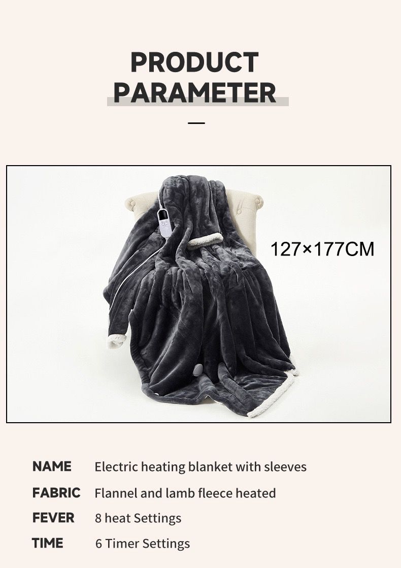 Cozy Wearable Heated Blanket with Sleeves and Foot Pocket – Reversible Fleece & Sherpa, Adjustable Temperature & Timer, Perfect for Sofa, Desk, Bed, Indoor Use (Grey)