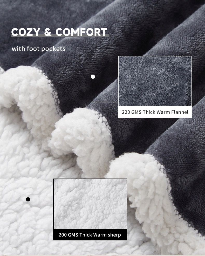 Cozy Wearable Heated Blanket with Sleeves and Foot Pocket – Reversible Fleece & Sherpa, Adjustable Temperature & Timer, Perfect for Sofa, Desk, Bed, Indoor Use (Grey)