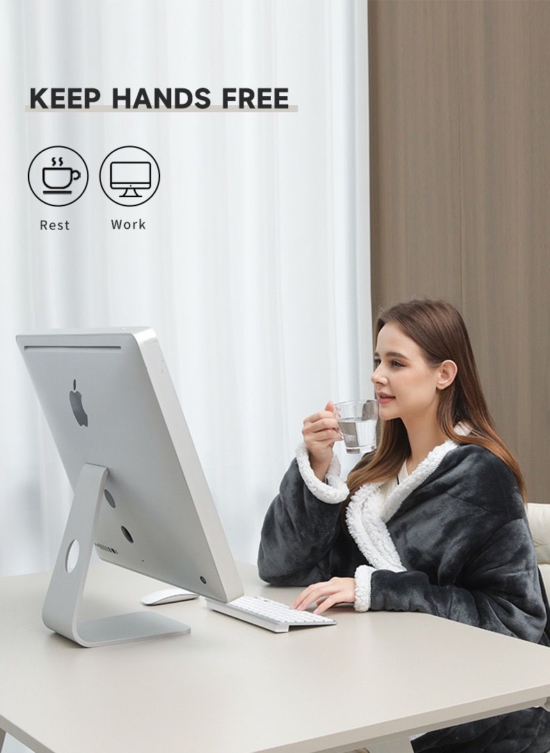 Cozy Wearable Heated Blanket with Sleeves and Foot Pocket – Reversible Fleece & Sherpa, Adjustable Temperature & Timer, Perfect for Sofa, Desk, Bed, Indoor Use (Grey)