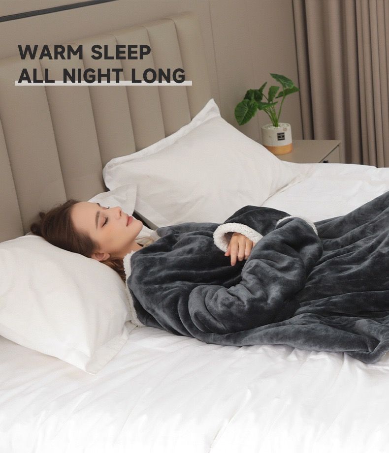 Cozy Wearable Heated Blanket with Sleeves and Foot Pocket – Reversible Fleece & Sherpa, Adjustable Temperature & Timer, Perfect for Sofa, Desk, Bed, Indoor Use (Grey)