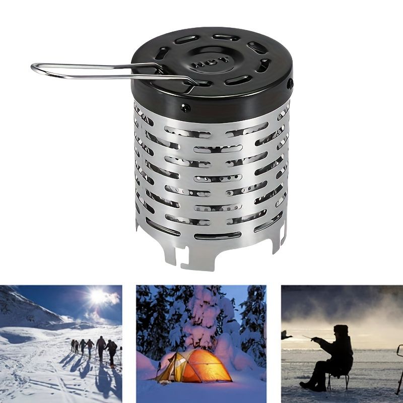 Portable Stainless Steel Camping Heater for Outdoor Cooking and Warming – Perfect for Tent, Snow, Ice Fishing, and Backpacking Trips with Detachable Handle (Silver)
