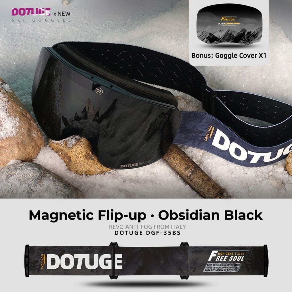 DOTUGE Magnetic Flip-Up Ski Goggles with Dual Frame Design, Anti-Fog HD Lens, Impact-Resistant TPU Frame, and Adjustable Strap for Winter Snow Sports (DreamPurple)