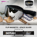 DOTUGE Magnetic Flip-Up Ski Goggles with Dual Frame Design, Anti-Fog HD Lens, Impact-Resistant TPU Frame, and Adjustable Strap for Winter Snow Sports (SpaceSilver)