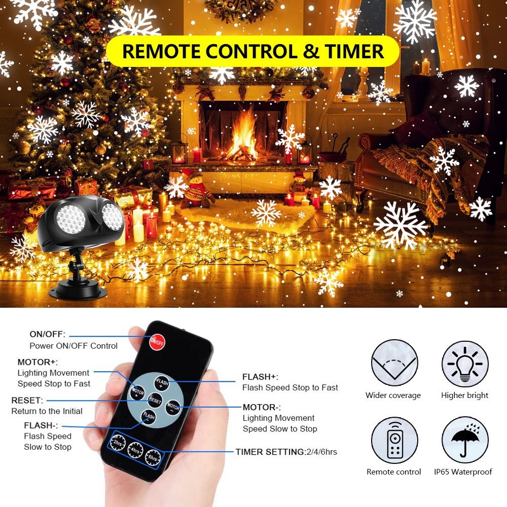 LED Snowflake Projection Owl Light, Dual Lens Dynamic Snowfall Effect for Indoor Christmas Decor and Outdoor Garden Waterproof Landscape Lighting (Black)