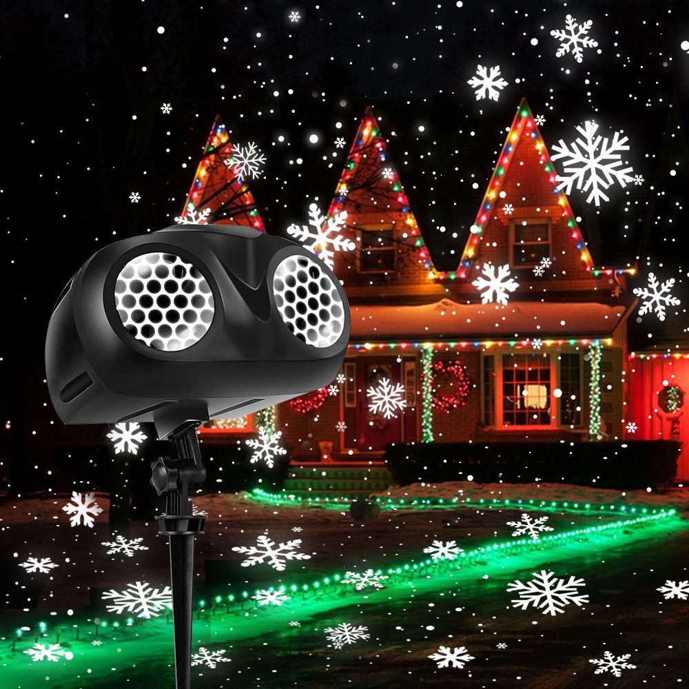 LED Snowflake Projection Owl Light, Dual Lens Dynamic Snowfall Effect for Indoor Christmas Decor and Outdoor Garden Waterproof Landscape Lighting (Black)