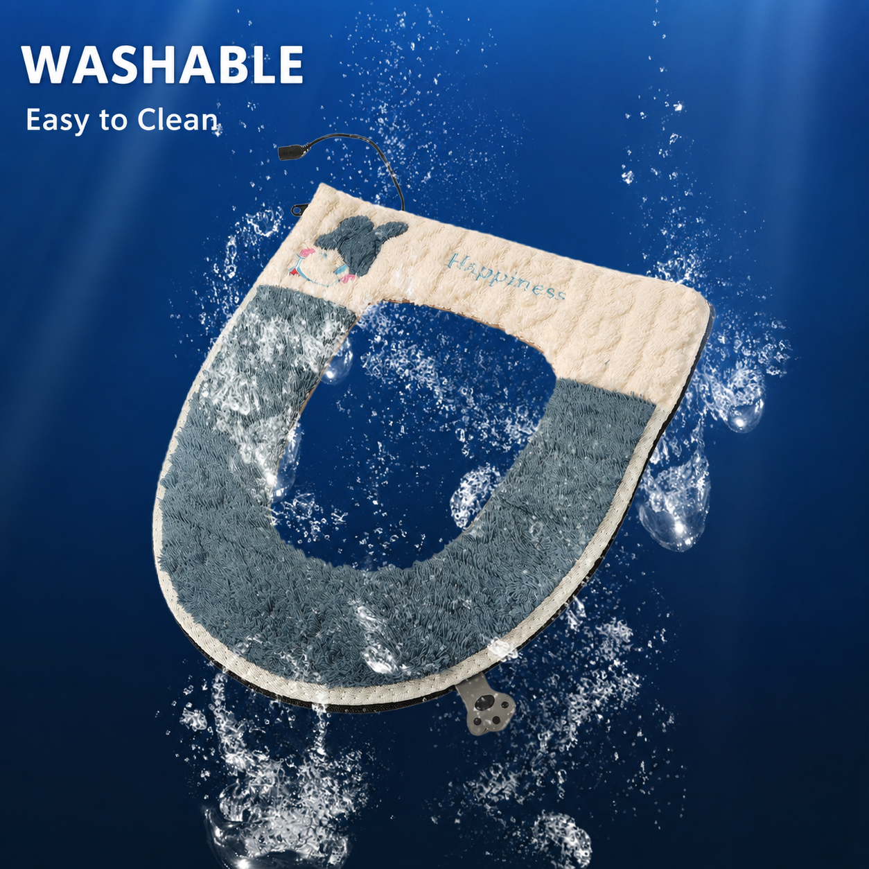 USB-Powered Heated Toilet Seat Cover with Soft Plush Surface, Adjustable Temperature & Timer, Washable and Easy-Install Design for Cozy Bathroom Use (RoyalBlue)
