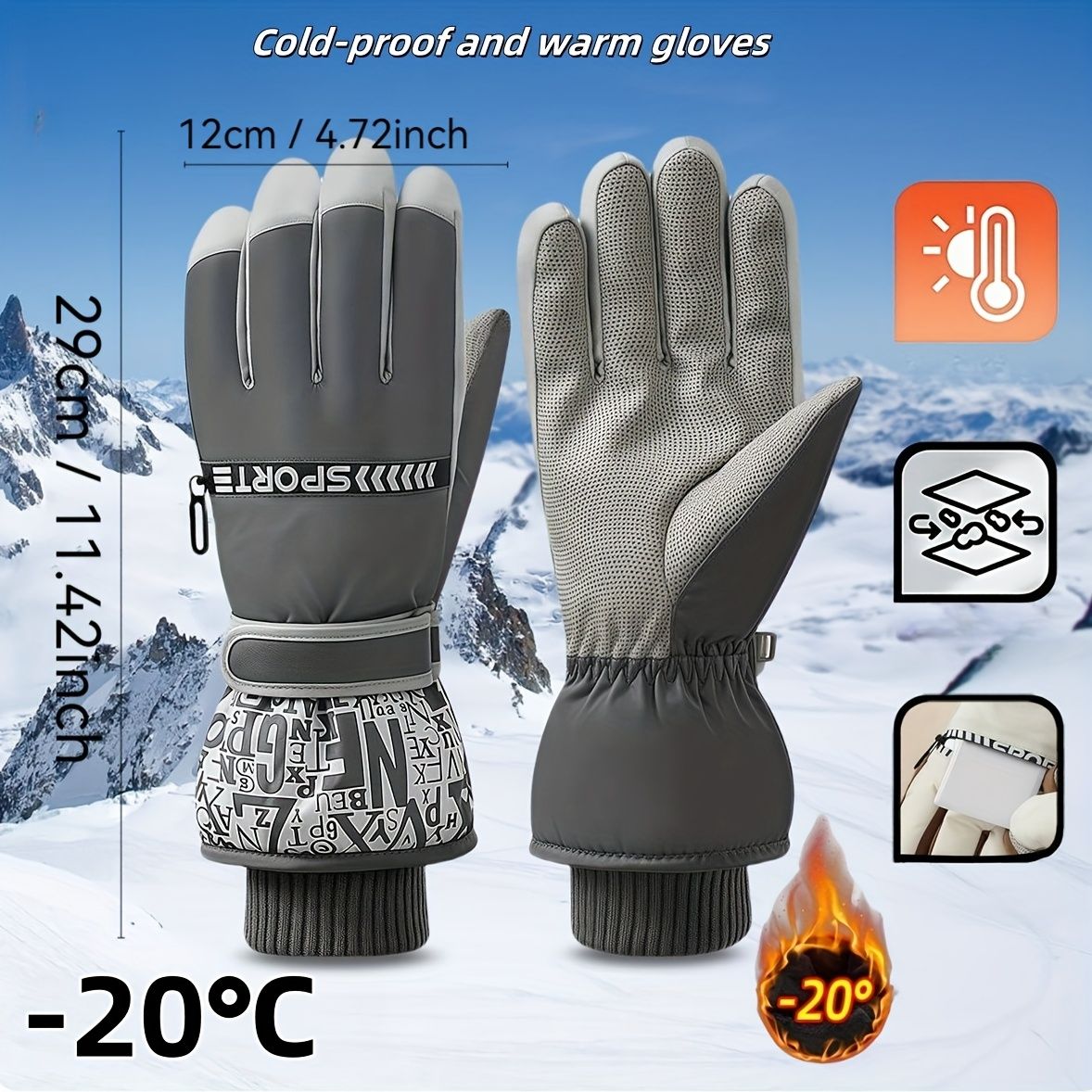 Winter Snow Ski Gloves with Touchscreen Compatibility, Windproof and Waterproof, Thick Fleece Lining, Adjustable Wrist Strap, Ideal for Outdoor Sports and Daily Cold Weather Use (Beige)
