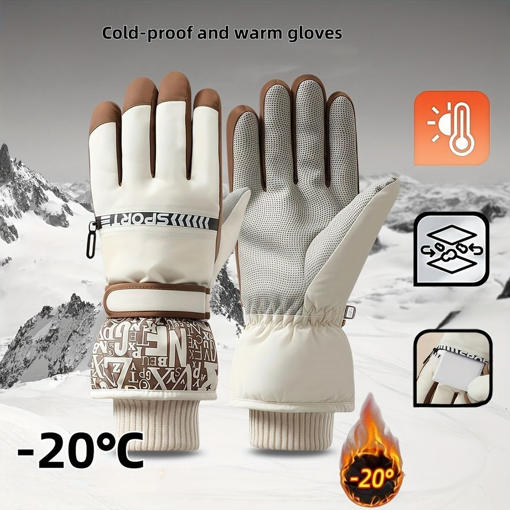 Winter Snow Ski Gloves with Touchscreen Compatibility, Windproof and Waterproof, Thick Fleece Lining, Adjustable Wrist Strap, Ideal for Outdoor Sports and Daily Cold Weather Use (Black)