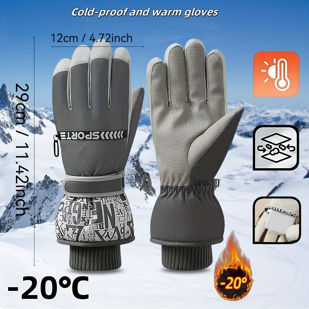 Winter Snow Ski Gloves with Touchscreen Compatibility, Windproof and Waterproof, Thick Fleece Lining, Adjustable Wrist Strap, Ideal for Outdoor Sports and Daily Cold Weather Use (Black)