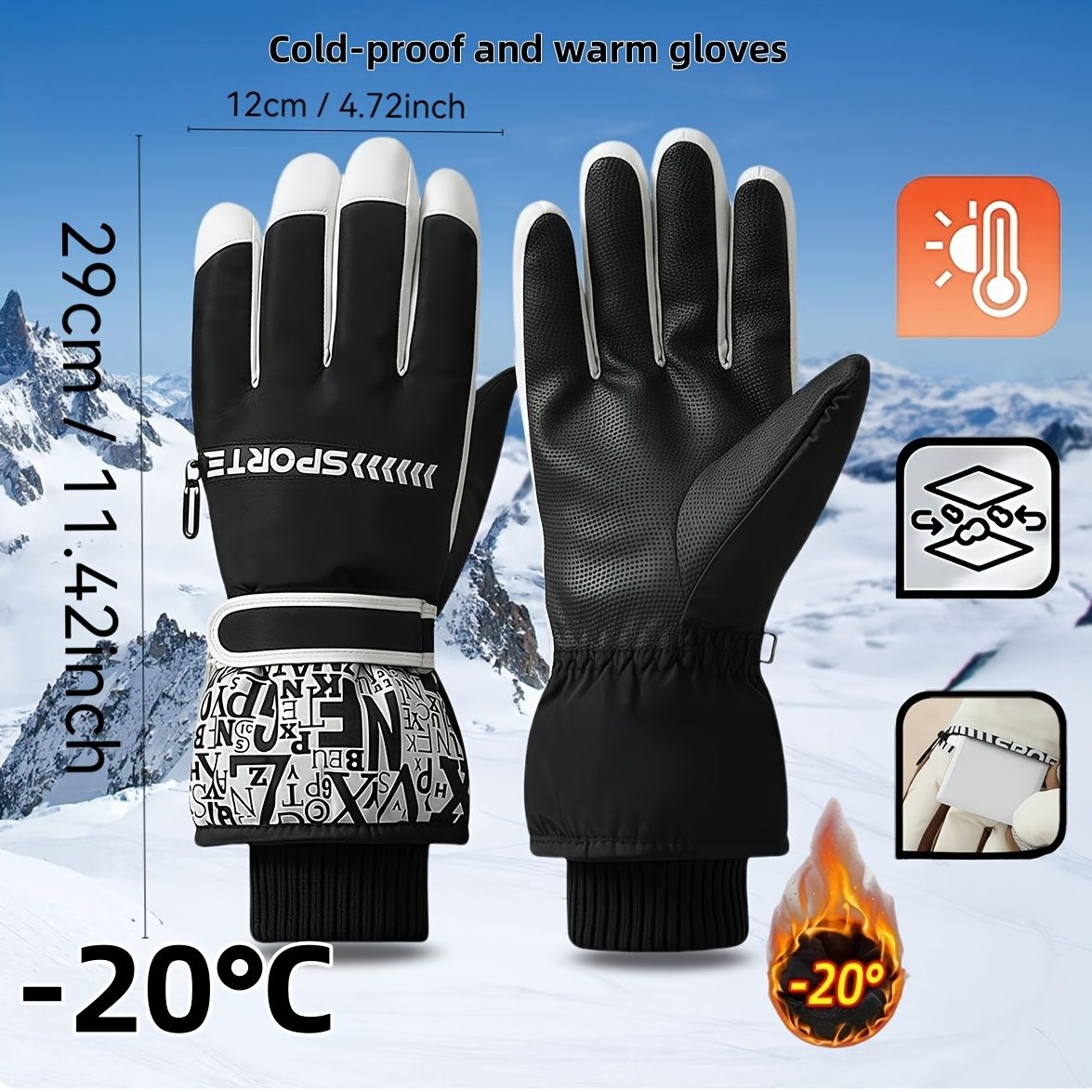 Winter Snow Ski Gloves with Touchscreen Compatibility, Windproof and Waterproof, Thick Fleece Lining, Adjustable Wrist Strap, Ideal for Outdoor Sports and Daily Cold Weather Use (Grey)
