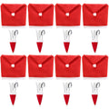 Christmas Decoration 16-Piece Set: Festive Chair Covers and Mini Santa Hat Utensil Sleeves for Holiday Dinner Parties, Table Decor, and Wine Bottle Accents (Red)