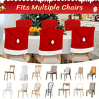 Christmas Decoration 16-Piece Set: Festive Chair Covers and Mini Santa Hat Utensil Sleeves for Holiday Dinner Parties, Table Decor, and Wine Bottle Accents (Red)