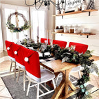 Christmas Decoration 16-Piece Set: Festive Chair Covers and Mini Santa Hat Utensil Sleeves for Holiday Dinner Parties, Table Decor, and Wine Bottle Accents (Red)