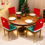 Christmas Decoration 16-Piece Set: Festive Chair Covers and Mini Santa Hat Utensil Sleeves for Holiday Dinner Parties, Table Decor, and Wine Bottle Accents (Red)