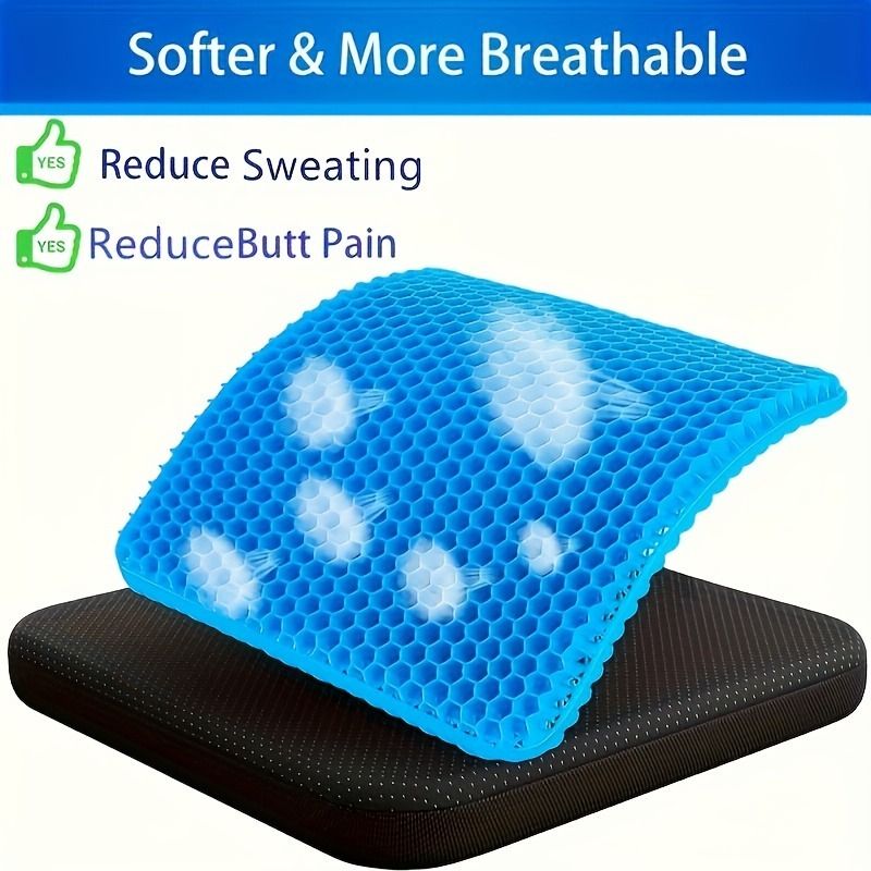Ultra-Large Honeycomb Gel Seat Cushion – Soft, Breathable, and Cooling Pad for Office Chairs, Wheelchairs, and Home Use – Reduces Sweat and Pressure Discomfort, Lightweight and Adjustable for All-Season Comfort (Blue)