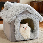 Plush Pet House with Detachable Cushion – Cozy, Warm, and Stylish Indoor Cat or Small Dog Bed – Soft Faux Fur Hideaway with Doorway – Perfect for Year-Round Comfort and Relaxation (L, Brown)