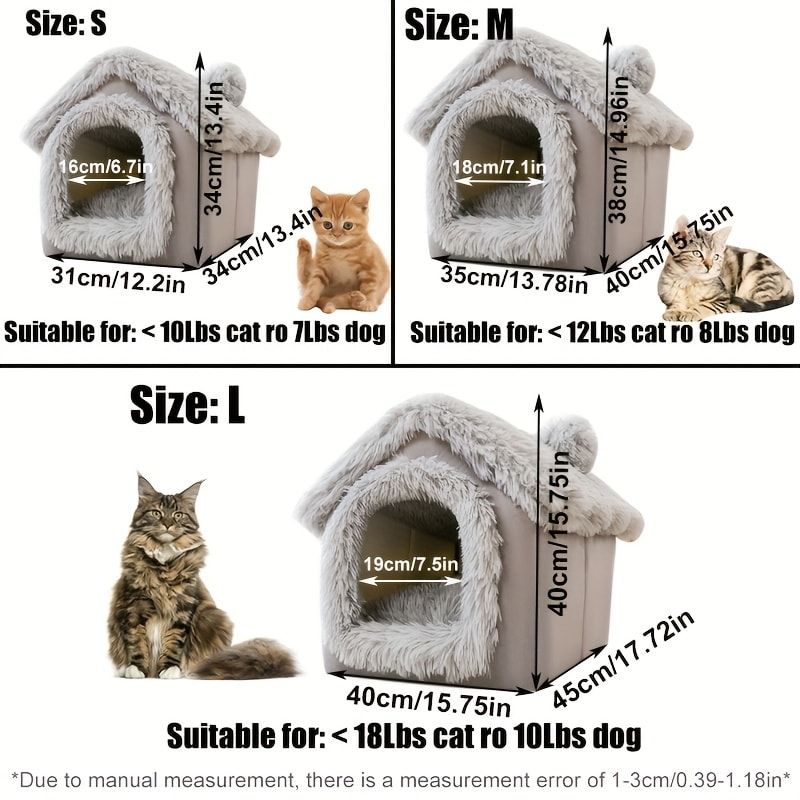 Plush Pet House with Detachable Cushion – Cozy, Warm, and Stylish Indoor Cat or Small Dog Bed – Soft Faux Fur Hideaway with Doorway – Perfect for Year-Round Comfort and Relaxation (M, Brown)
