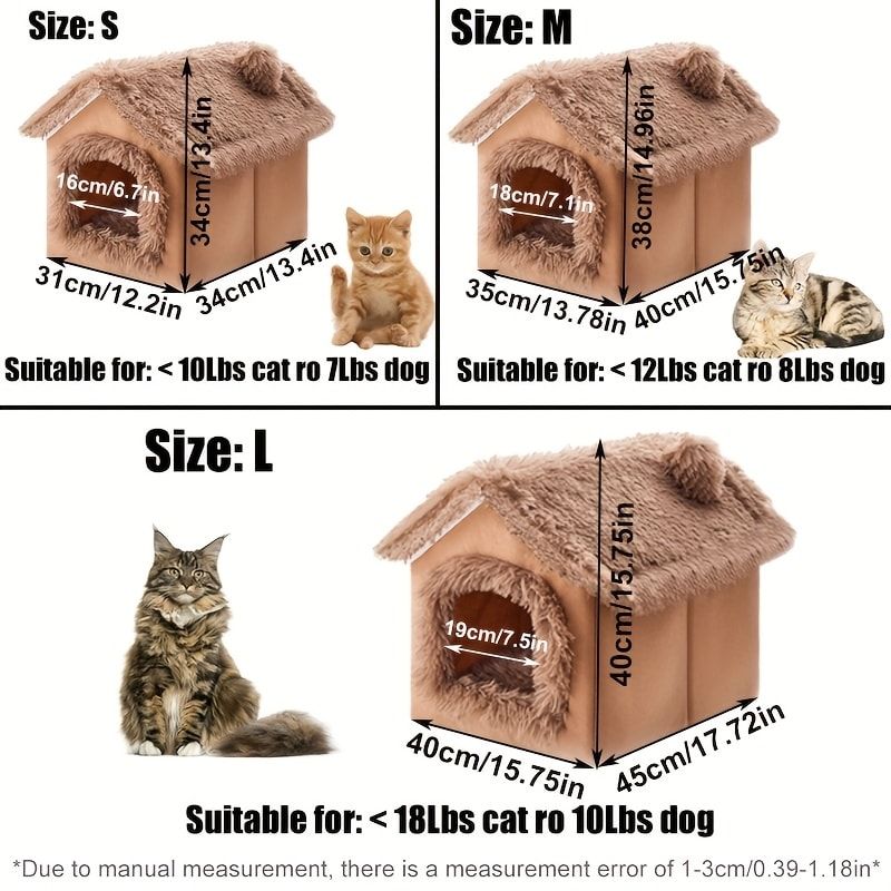 Plush Pet House with Detachable Cushion – Cozy, Warm, and Stylish Indoor Cat or Small Dog Bed – Soft Faux Fur Hideaway with Doorway – Perfect for Year-Round Comfort and Relaxation (M, Brown)