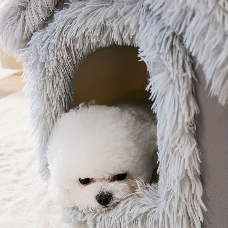 Plush Pet House with Detachable Cushion – Cozy, Warm, and Stylish Indoor Cat or Small Dog Bed – Soft Faux Fur Hideaway with Doorway – Perfect for Year-Round Comfort and Relaxation (S, Brown)