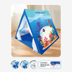 Kids Play Tent for Indoor Outdoor Fun, Waterproof Triangle Teepee with White Mesh Curtains, Spacious 3-in-1 Design for Ages 3+ – Perfect for Playtime, Family Bonding, and Holiday Gifts in Blue Ocean, Pink Mermaid, Light Blue Indian, or Purple Feather Them