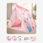 Kids Play Tent for Indoor Outdoor Fun, Waterproof Triangle Teepee with White Mesh Curtains, Spacious 3-in-1 Design for Ages 3+ – Perfect for Playtime, Family Bonding, and Holiday Gifts in Blue Ocean, Pink Mermaid, Light Blue Indian, or Purple Feather Them