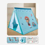 Kids Play Tent for Indoor Outdoor Fun, Waterproof Triangle Teepee with White Mesh Curtains, Spacious 3-in-1 Design for Ages 3+ – Perfect for Playtime, Family Bonding, and Holiday Gifts in Blue Ocean, Pink Mermaid, Light Blue Indian, or Purple Feather Them