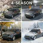 All-Season Car Front Cover Shield for Sedans – Windproof, Snowproof & Sunproof Protection with Magnetic Fixation, Full Coverage for Windshield, Side Windows, and Hood, Ideal for Outdoor Parking (Green1)