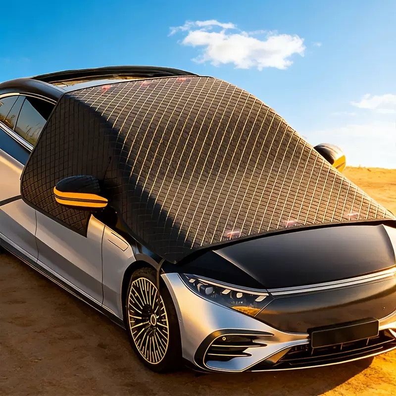 All-Season Car Front Cover Shield for Sedans – Windproof, Snowproof & Sunproof Protection with Magnetic Fixation, Full Coverage for Windshield, Side Windows, and Hood, Ideal for Outdoor Parking (Green1)